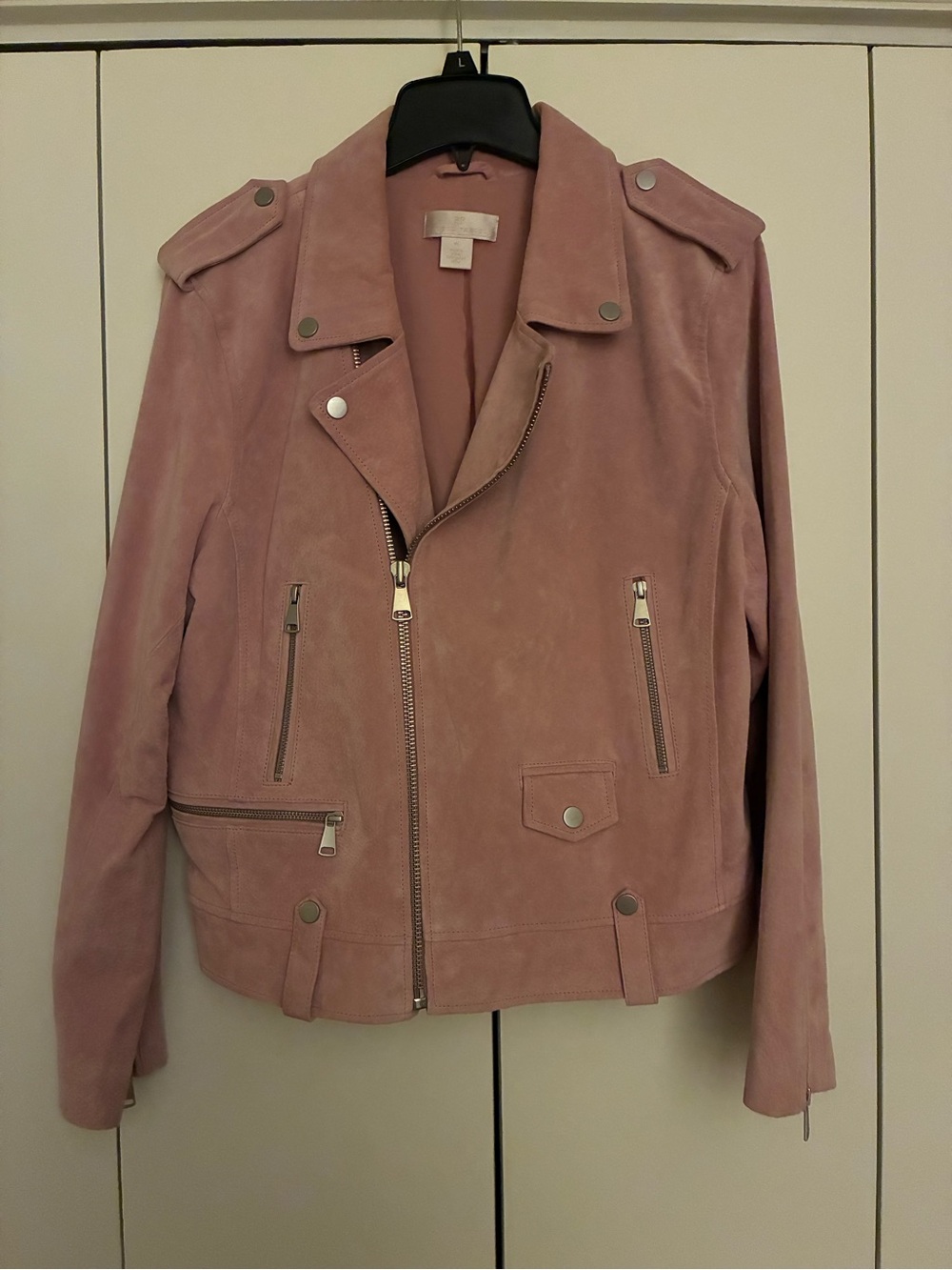 Rachel Parcell Blush Pink Suede Moto Jacket